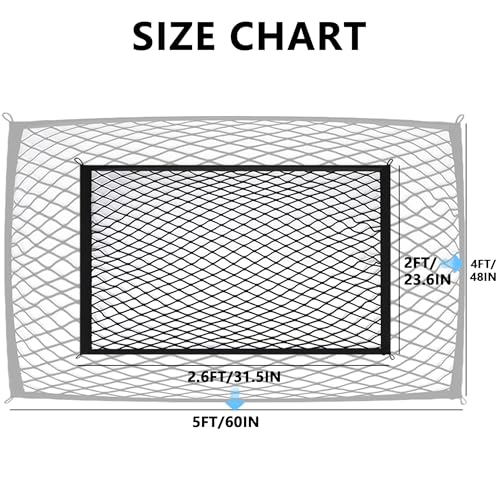 Cargo Net for SUV with Hooks, Adjustable Highly Elastic Storage Organizer Net for Car, Pickup Trucks,Mesh Organizer 2.6'x2' Stretches to 5'x4',Road Trip Essentials Black - size: 31.5x23.6in