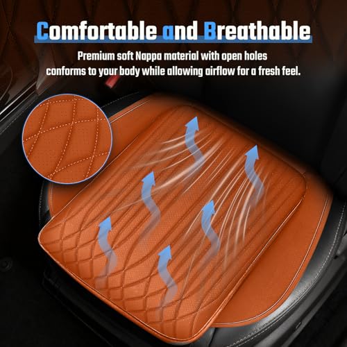 Car Seat Cushion, Nappa Leather Ventilation Hole Breatheable Design for Driver Passenger, All-Season Anti-Slip Bottom Seat Cover,19.49in x 21.26in (1 Piece/Orange)