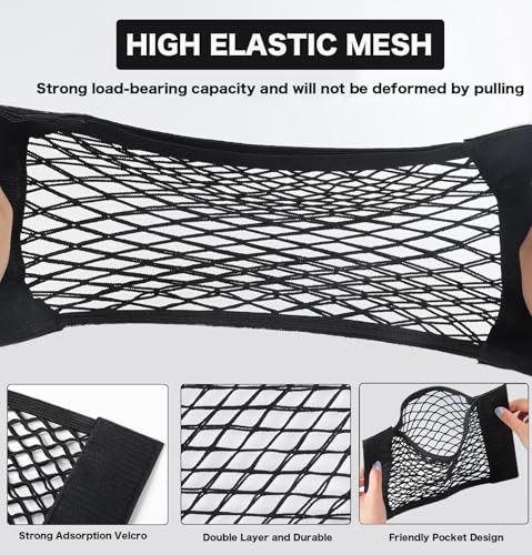 2pcs Cargo Net Car Storage Net - Stretchable Mesh Pocket Net Magic Tape Universal Mesh Car Accessories Interior Organizer (L)