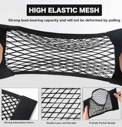 2pcs Cargo Net Car Storage Net - Stretchable Mesh Pocket Net Magic Tape Universal Mesh Car Accessories Interior Organizer (L)