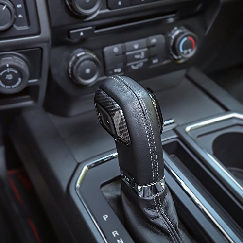 Voodonala Carbon Fiber Black Gear Shifter Head Deacorative Trim for Ford F150 2015 2016 2017 2018 2019 2020(ABS,2Pcs)