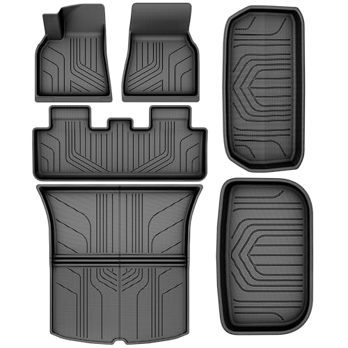 YITAMOTOR Floor Mats for Tesla Model Y 5 Seater 2024-2020, Custom Fit All Weather Floor Liners, Automotive Interior TPE Cargo Liner Frunk Mat Accessories for Model Y (NOT for Juniper), 6 Pcs Mats Set - style: 20-24 Model Y 5 Seater Floor Mats