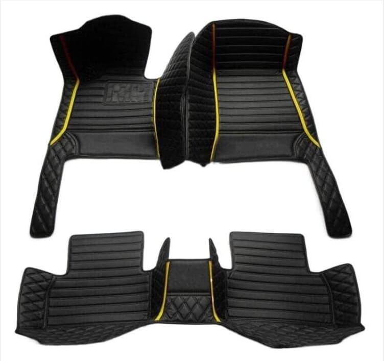 Custom Leather Car Mats, Vehicle-Specific Fit All-Weather Floor Mats, 100% Waterproof Anti-Slip Durable Protection for SUV Truck Sedan, Precision Tailored Protection (Black and Yellow 2 car mat) - color: Black and yellow 2 car mat