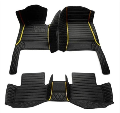 Custom Leather Car Mats, Vehicle-Specific Fit All-Weather Floor Mats, 100% Waterproof Anti-Slip Durable Protection for SUV Truck Sedan, Precision Tailored Protection (Black and Yellow 2 car mat) - color: Black and yellow 2 car mat