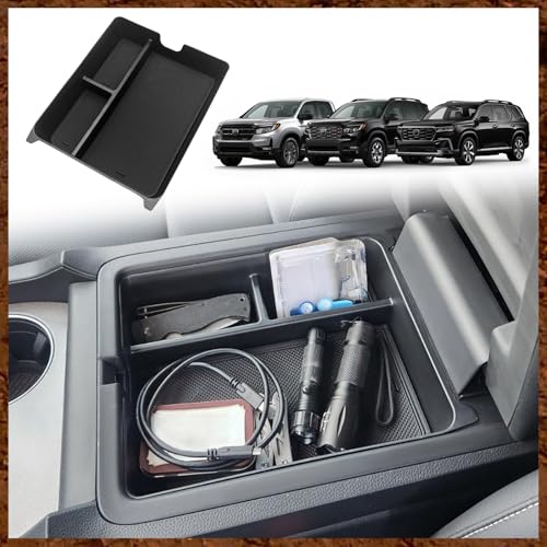 Muslogy Center Console Organizer Compatible with 2023-2026 Honda Pilot Accessories, 2024 2026 Ridgeline/2024-2026 Passport Center Console Storage Box Divider Inserts Interior ABS Material(Black) - size: Center Console Organizer