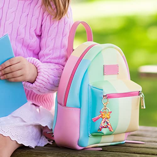 JINGUAZI Initial letter Keychains for Women Tassel Butterfly Pink Purple Cute Car Keychain for Wallet Backpack bag charm - color: A-pink