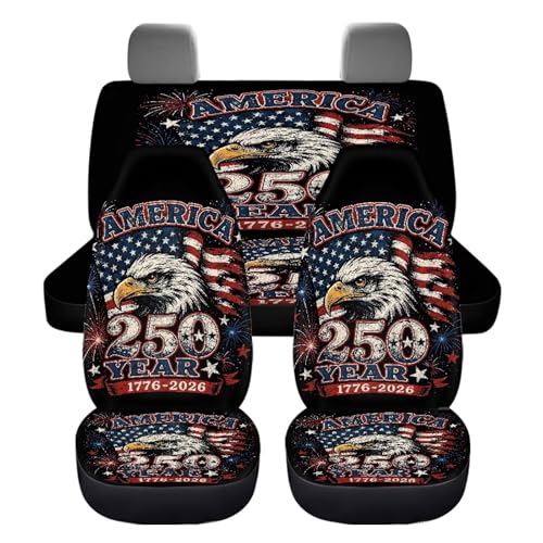 American Flag Eagle Car Seat Covers Full Set of 4 Pcs Eagle Print Car Accessories Set Auto Interior Seat Protector for Front and Rear America 250Th Anniversary Auto Seat Interior Decor - color: American Flag Eagle Print