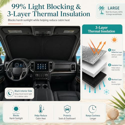 Ford F150 Windshield Sun Shade, Custom Fit Foldable Front Window Sunshade Visor, Blocks UV Rays and Heat, Keeps Interior Cooler, Fits 1990–2025 Models - size: for Ford F150 F250 F350 2015-present