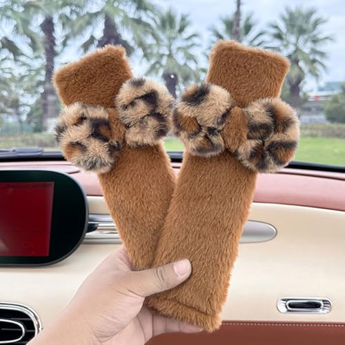 2 Pack Seat Belt Cover Pad, Cute Kawaii Leopard Print Bow Tie Seatbelt Covers Seatbelt Shoulder for More Comfortable Driving, Plush Fluffy Soft Seat Belt Cover, Car Seats Accessories, 02 - color: Brown Bow