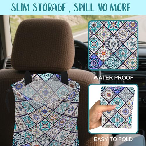 Car Garbage Bag Abstract Portuguese Tiles Drawstring Car Trash Bag Hanging for Back Seat with Adjustable Buckle Canvas Vehicle Trash Can Easy-to-Install - color: Abstract Portuguese Tiles