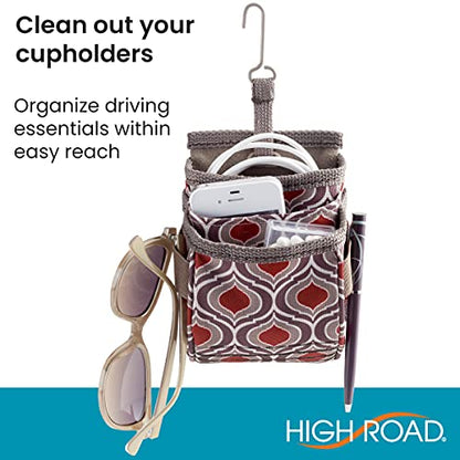 High Road DriverPockets Car Pouch - Car Vent Pocket and Vent Cell Phone Holder for Car - Front Seat Organizer with 3 Pockets, Hanging Hooks and Charging Port