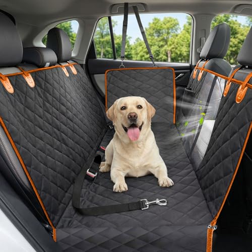 Dog Car Seat Cover, 600D Heavy Durable Dog Seat Cover for Back Seat, 100% Waterproof Scratch Proof Nonslip Dog Hammock for Car with Side Flap, Pet Seat Covers with SeatBelt for Cars Sedan SUV Trucks - color: Orange&Black, size: Standard (53.9*57.9 )