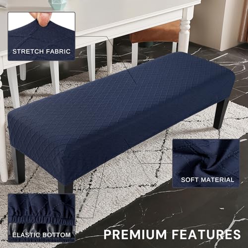Stretch Dining Bench Cover, Washable Durable Bench Covers Slipcover, Rectangle Bench Seat Covers for Dining Room Living Room Kitchen(Jacquard Midnight Blue)