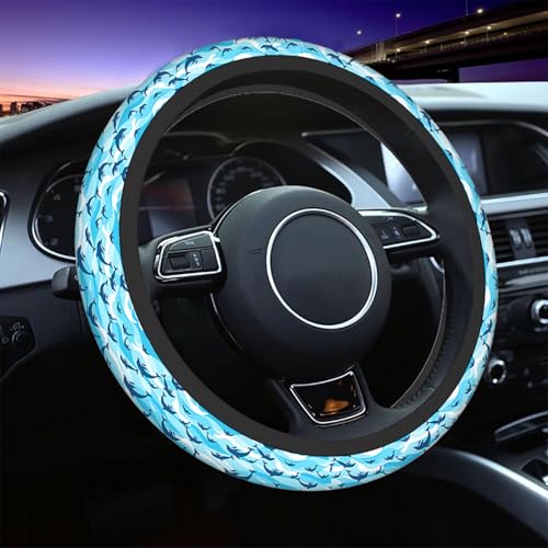 Swono Swimming Dolphin Steering Wheel Cover Cartoon Swimming Dolphin On Sea Wave Blue Background Universal 15 Inch Auto Car Steering Wheel Covers SUV Anti Slip Wheel Wrap Protector for Men Women - color: multi-060