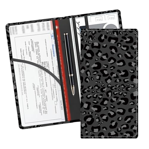 Leather Car Registration and Insurance Card Holder, Cute Car Accessories Vehicle Glove Box Car Organizer for Documents, Cards, License Luxury Black Leopard - color: Luxury Black Leopard