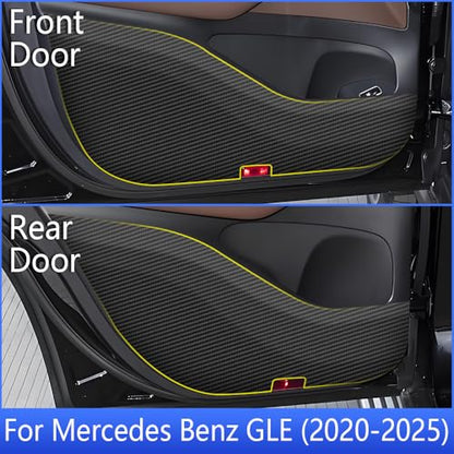 Car Door Anti Kick Pad for Mercedes Benz GLE 2020 2021 2022 2023 2024 2025 2026， GLS 2020-2026 Accessories Carbon Fiber style Leather Sticker Sill Protector Cover Edge Guard Side Mat Interior Dirty