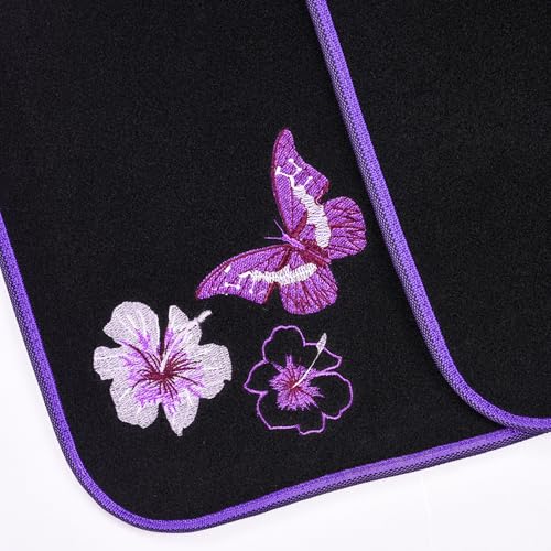 CAR PASS Butterfly Steering Wheel Cover and Waterproof Car Floor Mats,Purple Car Mats 14.5-15inch Steering Wheel Covers Universal Fit for Suvs,Sedans Cars,for Women Girl(Black and Purple) - color: Black and Purple Butterfly