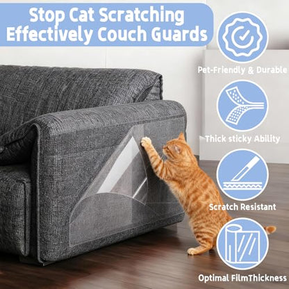 Anti Cat Scratch Furniture Protector: Thick Sticky Cat Proof Couch Cover 196.8" x 11.8" Clear Vinyl Dog Scratching Deterrent Tape for Door Sofa Wall Corner