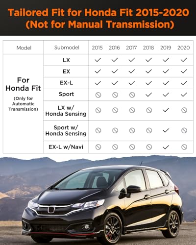Car Floor Mats for Honda Fit : 2015-2020 (Not for Manual Transmission) Cargo Trunk Liner, Accessories All Weather Rubber Custom Fit for Honda Fit 2020 2019 2018 2017 2016 2015 SUV 5-Seat Models Black