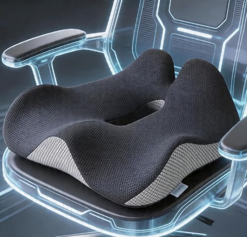 18x16 Inch Grey and Black Memory Foam Seat Cushion for Office Chair, Car Seat and Travel, Contoured Chair Pad with Removable Cover, Non-Slip Bottom and Carry Handle - color: Mesh