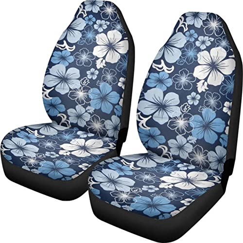 Dreaweet Hawaiian Hawaii Aloha Print with White Hibiscus Flower Car Seat Covers Front Seat Protector Cover Mat Full Set of 2pc Universal Bucket Seat Cover for Car SUV Automotive - color: Flower-7