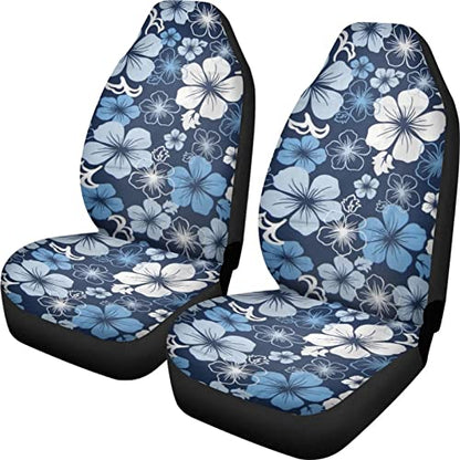 Dreaweet Hawaiian Hawaii Aloha Print with White Hibiscus Flower Car Seat Covers Front Seat Protector Cover Mat Full Set of 2pc Universal Bucket Seat Cover for Car SUV Automotive - color: Flower-7