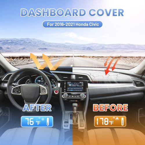 Sunsdrew Dash Cover for 2016-2021 Honda Civic Dashboard Cover Mat for Civic Accessories Sunshade Nonslip Mesh Protector No Glare - size: 16-21 Honda Civic Dash Cover