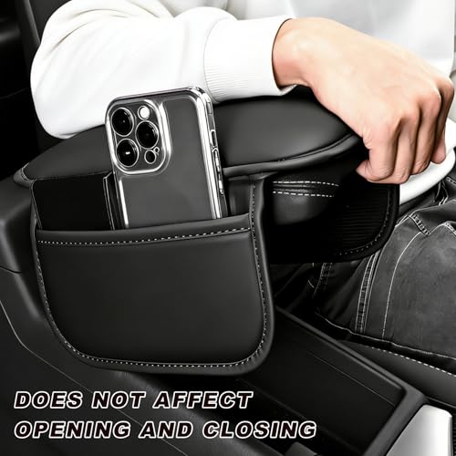 Car Center Console Cover, Comfortable Leather Auto Arm Rest Pad with 2 Storage Bags, Universal Waterproof Armrest Cushion Mat Middle Console Cover for Most Vehicles (Brown)