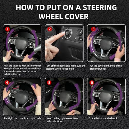 NBTEPEM Customized Auto Car Steering Wheel Cover for Honda Accord, Civic, CR-V, HR-V, Pilot, Microfiber Leather Sport Steering Wheel Covers 14.5-15 inchs, Anti-Slip, Safety, Soft(Black-Purple)