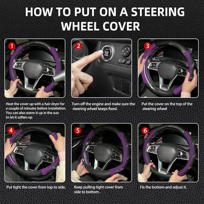 NBTEPEM Customized Auto Car Steering Wheel Cover for Honda Accord, Civic, CR-V, HR-V, Pilot, Microfiber Leather Sport Steering Wheel Covers 14.5-15 inchs, Anti-Slip, Safety, Soft(Black-Purple)