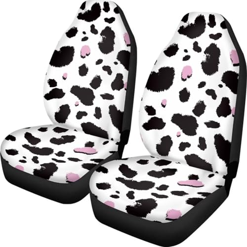 Dreaweet Cow Print Seat Covers for Cars for Women Cute Car Accessories Interior 2 Piece Washable Universal Auto Seat Covers Front Seats Only Easy to Install - color: Cow Print