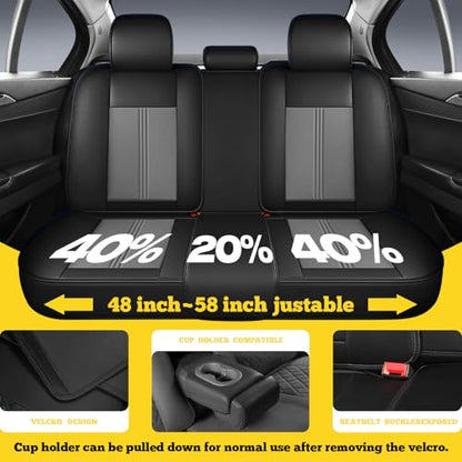LINGVIDO Car Seat Covers Full Set (5 Seats) - Premium Perforated Nappa Leather, Waterproof Shield, Omni-Adapt Fit SUVs Sedans, Ultimate Family & Pet Protection - color: Black & Gray (Lumbar), size: Full Set (5 Seats)