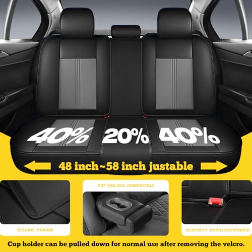 LINGVIDO Car Seat Covers Full Set (5 Seats) - Premium Perforated Nappa Leather, Waterproof Shield, Omni-Adapt Fit SUVs Sedans, Ultimate Family & Pet Protection - color: Black & Gray (Lumbar), size: Full Set (5 Seats)