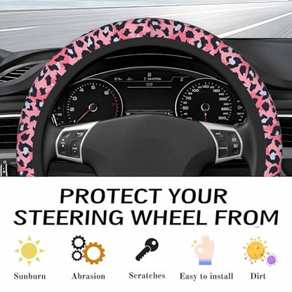 Steering Wheel Cover Accessories Neoprene Cover, Breathable Non-Slip Easy to Install Suitable for Women Men, 14.5-15.5 Inch for Car SUV Van Truck Universal - Pink Small Panther - color: Pink Small Panther