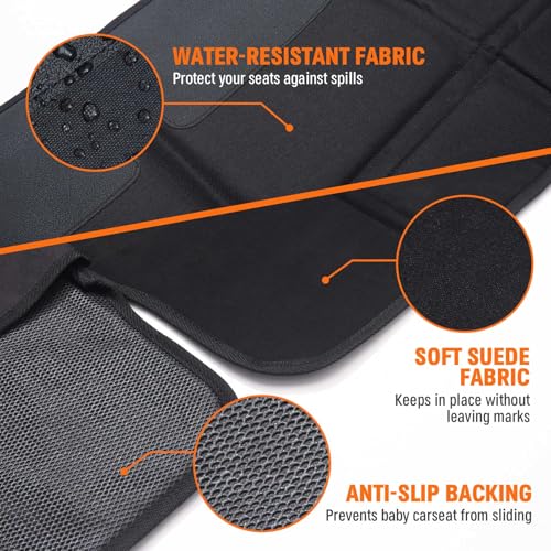 JOYSKY Car Seat Protector for Child Car Seat, 2 Pack Carseat Protectors for Under Child Seats with Thick Padding, Waterproof Fabric and Storage Pockets, Protection for Automotive Interior
