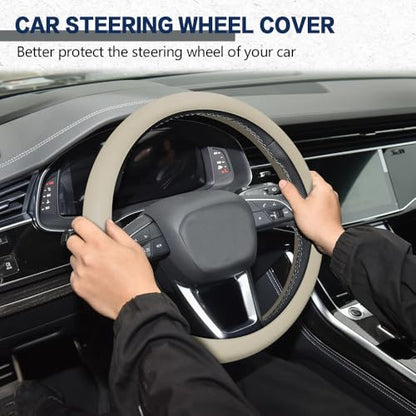 Car Steering Wheel Cover, Silicone Car Steering Wheel Protective Cover, 33-40 CM Anti-Slip Soft Comfortable Steering Wheel Cover for Women Men, Universal Accessories Fit Cars Trucks SUVs (Beige) - color: Beige