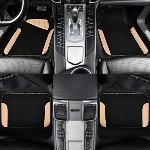 CAR PASS Waterproof Universal Fit Car Floor Mats, Car Mats Fit for SUV,Vans,sedans, Trucks,Set of 4pcs Car Carpet with Driver Heel Pad (Beige) - color: Beige