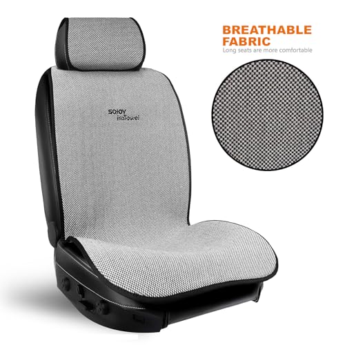 IsoTowel Car Seat Cover for Front Seat,Breathable Fabric with Non-Slip Bottom,Comfort Car Seat Protector for Cold Weather (Black & White)