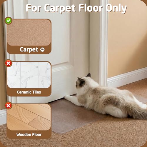 Carpet Protector for Cats & Dogs, 3.6 Ft Clear PVC Doorway Mat, Heavy Duty Anti Scratch Threshold Protector, Non-Slip Pet Damage Guard