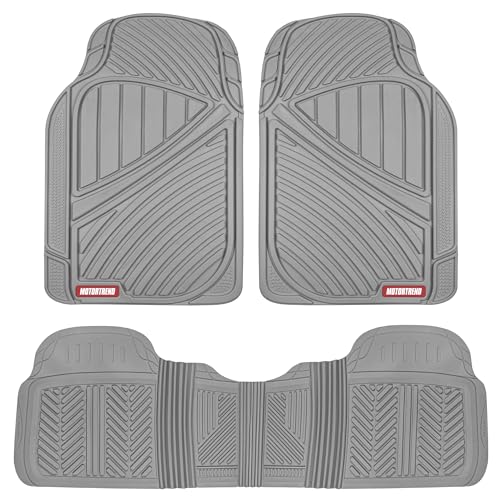 Motor Trend & BDK Heavy Duty Gray Rubber Car Mats Full Set - Universal Trim-to-Fit All Weather Floor Mats - Floor Mats for Car Accessories - Front & Back Interior Floor Mats for Truck Accessories