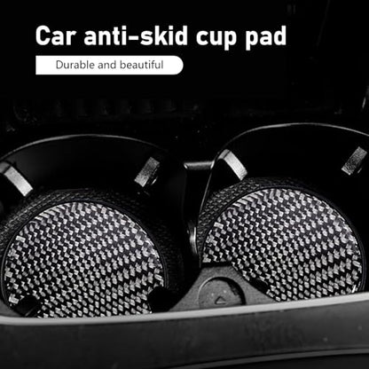 2PCS Car Cup Holder Coasters, Carbon Fiber Coaster, 2.68" Waterproof Non-Slip Insert Water Bottle Coaster Pad, Universal Drink Mat for Car Truck SUV, Auto Interior Accessories(Black) - color: black