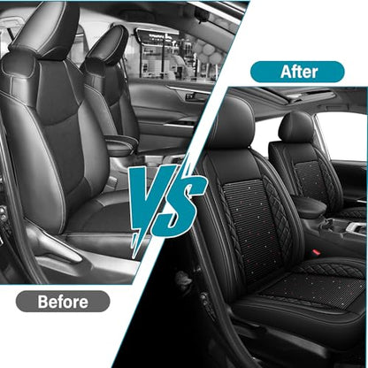 2 Front Car Seat Covers Set Fit for Ford Transit Connect 2010-2026,Ice Silk Breathable Faux Leather Waterproof Seat Covers(Black,2PCS Front)