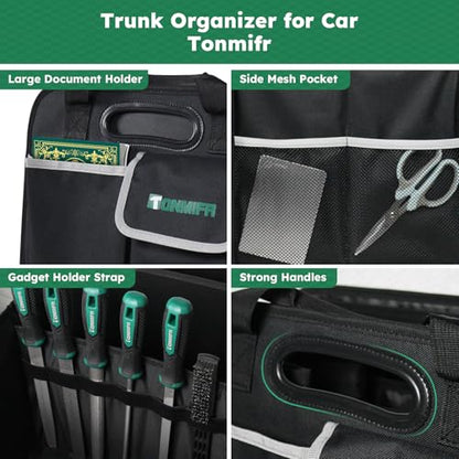 Heavy-Duty Trunk Organizer & Multi-Compartment Storage Box for SUV/Sedan/Minivan,600D Waterproof Oxford,2 Securing Hooks & Reflective Strips-Large Capacity Organiser(92L) - size: 92l (Organizer Only)