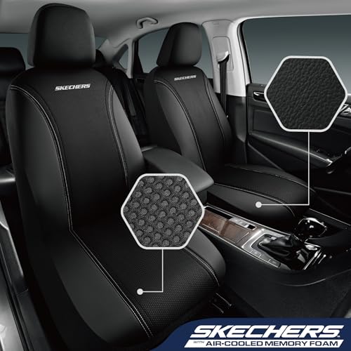 Skechers Memory Foam Seat Covers,Air- Cooled Mesh Thick Car Seat Covers,Leather Front Seat Covers,Airbag Compatible,Automotive Comfort Universal Fit for SUVs,Vans,Sedans,Cars,Trucks,Black - color: Black