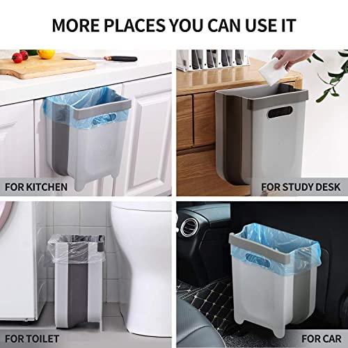 Hanging Collapsible Trash Can - 9L Wall Mounted Foldable Waste Bin for Kitchen Cabinet Door - Quickly Clean Counter, Sink, Bathroom - RV, Car, Camping Folding Garbage Basket (Gray) - color: Gray