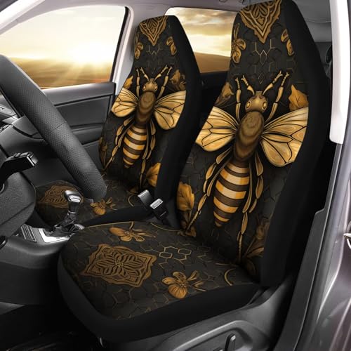 Bee Car Seat Cover for Women Universal Bucket Cushion Cover 2-Piece Washable Protective Cover Fits Most Cars - color: Bee-Black