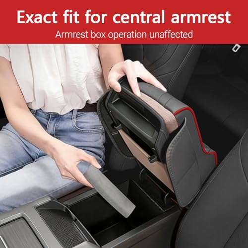 Upgraded Car Center Console Cover,PU Leather Car Armrest Cover Cushion Contains High Elasticity Sponge with Cup Holder,2 Storage Bags Tissue Box (Pink-B) - color: PINK-B