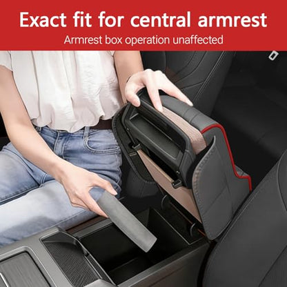 Upgraded Car Center Console Cover,PU Leather Car Armrest Cover Cushion Contains High Elasticity Sponge with Cup Holder,2 Storage Bags Tissue Box (Black-B) - color: Black-B