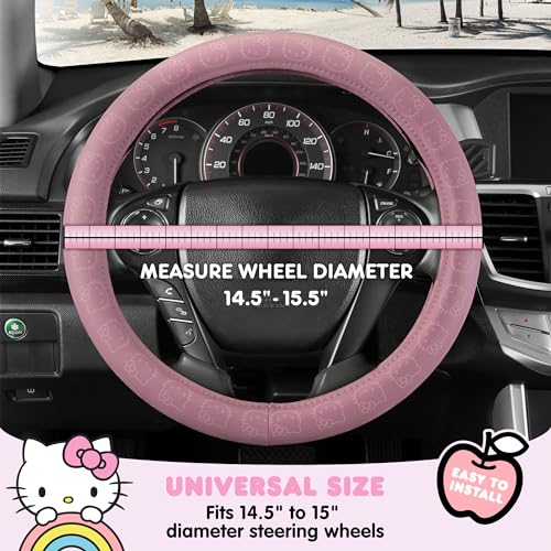 Sanrio Hello Kitty Pink Car Steering Wheel Cover, Universal Fit Cute Car Accessories for Women Stylish Decor Gifts Hello Kitty Accessories - Fits Standard Wheels 14.5"-15" - style: Hello Kitty Pink