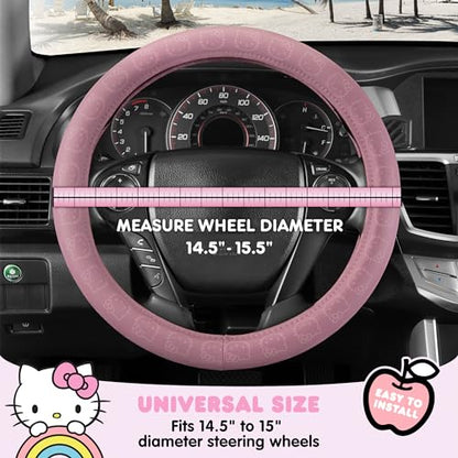 Sanrio Hello Kitty Pink Car Steering Wheel Cover, Universal Fit Cute Car Accessories for Women Stylish Decor Gifts Hello Kitty Accessories - Fits Standard Wheels 14.5"-15" - style: Hello Kitty Pink